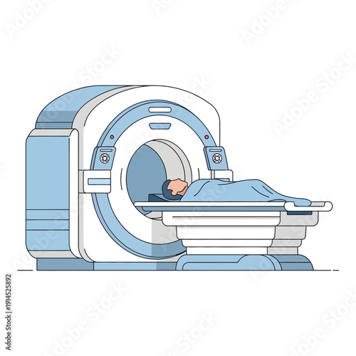 Medical MRI Scan Machine with Patient Lying Down on Table