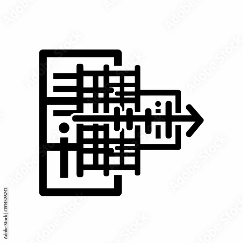 Abstract data flow from a digital device with an arrow indicating progress and movement towards a destination