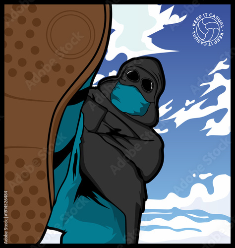 vector illustration of casual ultras football wearing jacket with sky and clouds background