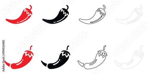 spicy chili pepper icon vector, chili pepper vector, silhouette and line art illustration