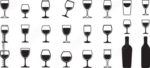 Wine Bottle and Glass Silhouette Elegant Bar Icon Vector