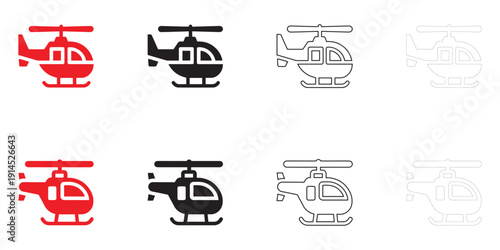 helicopter icon vector, flying helicopter icon symbol vector, silhouette and line art illustration
