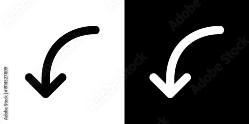 左下を指し示す太い曲線矢印・リターンアイコン (ベクター)
