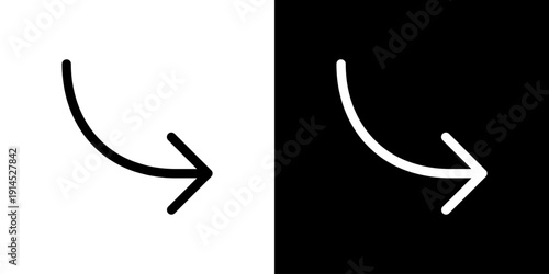 細めの右下向きカーブ矢印アイコン (ベクター)