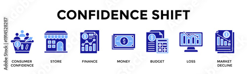 Confidence Shift Icon Set Collection Pack Banner Web Vector Illustration  Concept Containing Consumer Confidence, Store, Finance, Money, Budget, Loss, Market Decline