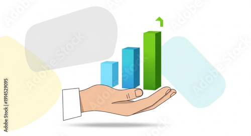 Hand holding a growing business graph with upward arrow.