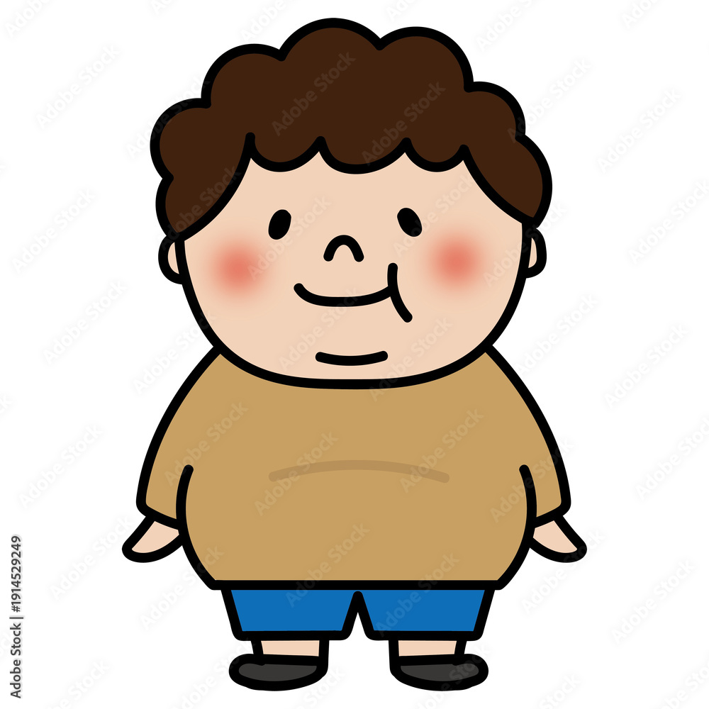 Fototapeta premium ぽっちゃりした天パの子供（男の子）全身
