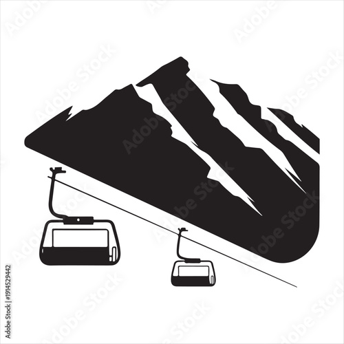 Ski lift & mountain vector silhouette outline logo design concept illustration