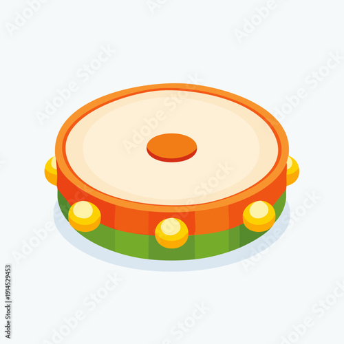 Colorful tambourine musical instrument with a bright design.