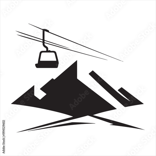 Ski lift & mountain vector silhouette outline logo design concept illustration