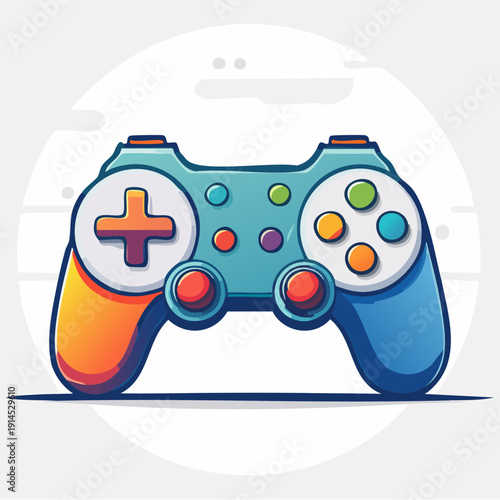 Colorful video game controller icon illustration.