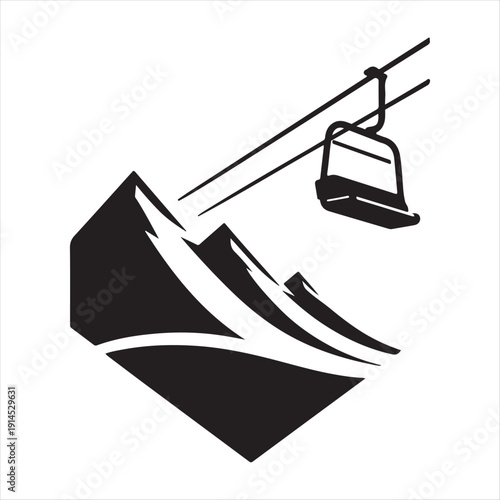 Ski lift & mountain vector silhouette outline logo design concept illustration