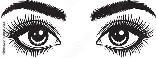 Realistic Female Eyes Vector Illustration Front View Detailed Black and White