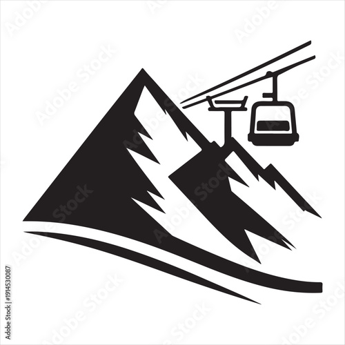 Ski lift & mountain vector silhouette outline logo design concept illustration