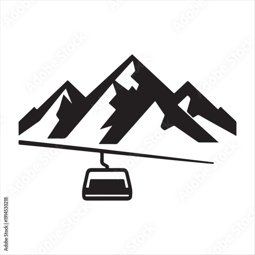 Ski lift & mountain vector silhouette outline logo design concept illustration