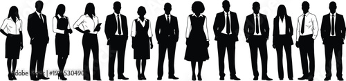 Large group of diverse business people silhouettes standing in formal office attire for corporate team recruitment and leadership concept