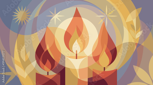 Warm candlelight in abstract design with vibrant colors and dynamic shapes