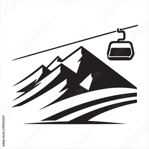 Ski lift & mountain vector silhouette outline logo design concept illustration