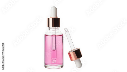 Elegant pink serum dropper bottle isolated on transparent background