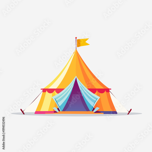 Colorful Circus Tent with Flag on Top.