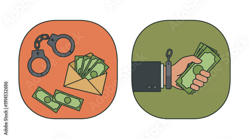 Handcuffs Money and Corruption Concept Illustration