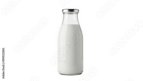 Glass milk bottle with white milk isolated on transparent background