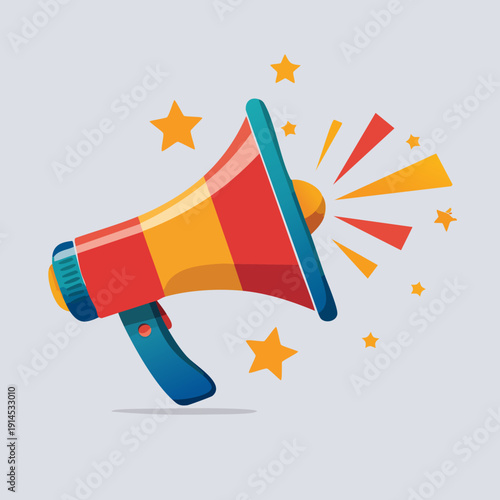 Colorful Megaphone with Stars - Announcement and Promotion.