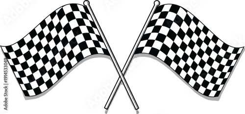 Crossed black and white checkered racing flags vector illustration for auto sports competition start and finish line concept