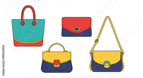 Handbag Line art modern color illustration design