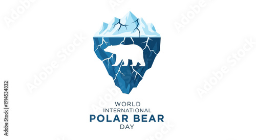 Vector illustration of a polar bear on World International Polar Bear Day, symbolizing conservation efforts in the Arctic with a blue and white color scheme.