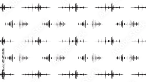 Abstract audio waveform pattern design in monochrome, a continuous visual rhythm for backgrounds, tech illustrations, and creative projects