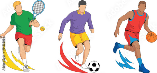 Photos Professional Athletes Vector Set  Tennis, Soccer, and Basketball Players