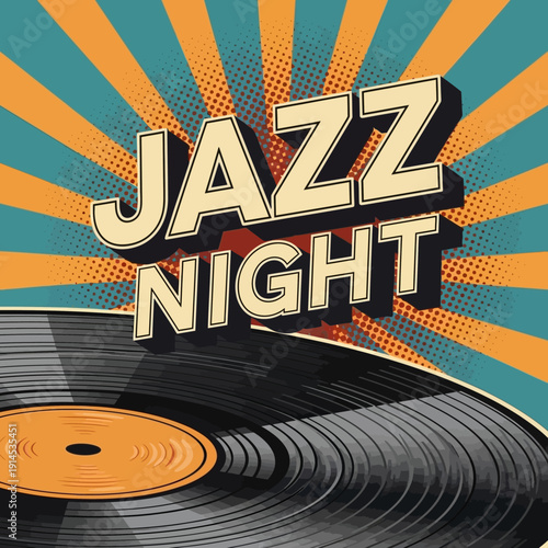 Vintage Jazz Night Vinyl Record Retro Pop Art Style