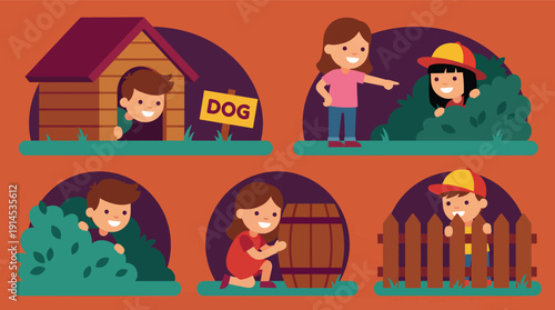 Children Playing Hide and Seek in a Backyard