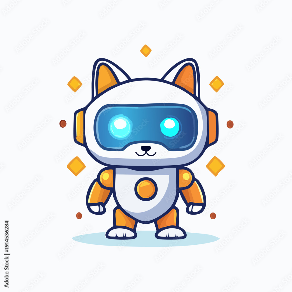 Obraz premium Cute Robot Cat Character Illustration.