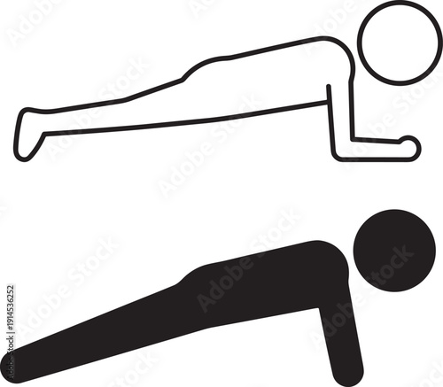 Push up exercise silhouette set, fitness workout body position isolated for gym training and sport design