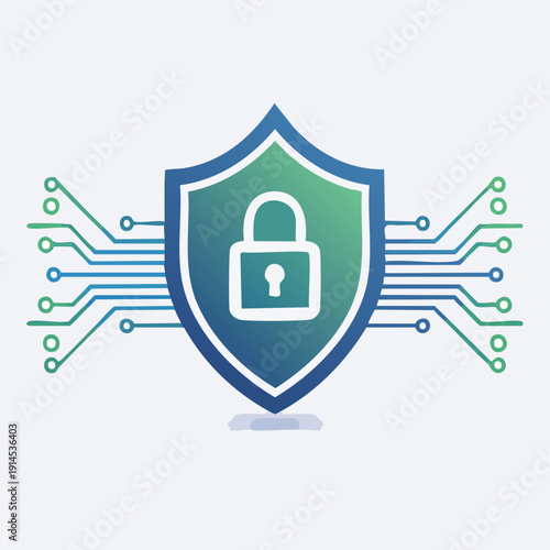 Cybersecurity Shield with Circuit Board Design for Data Protection.