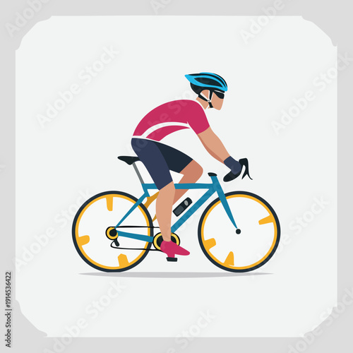 Cyclist riding bicycle on road, focused on sport activity.