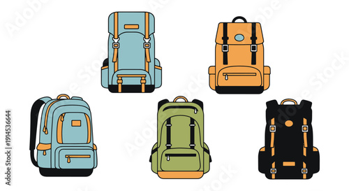 Hiking Backpack Line modern bright color illustration