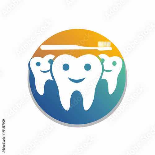 Dental Health Logo with Smiling Teeth and Toothbrush.