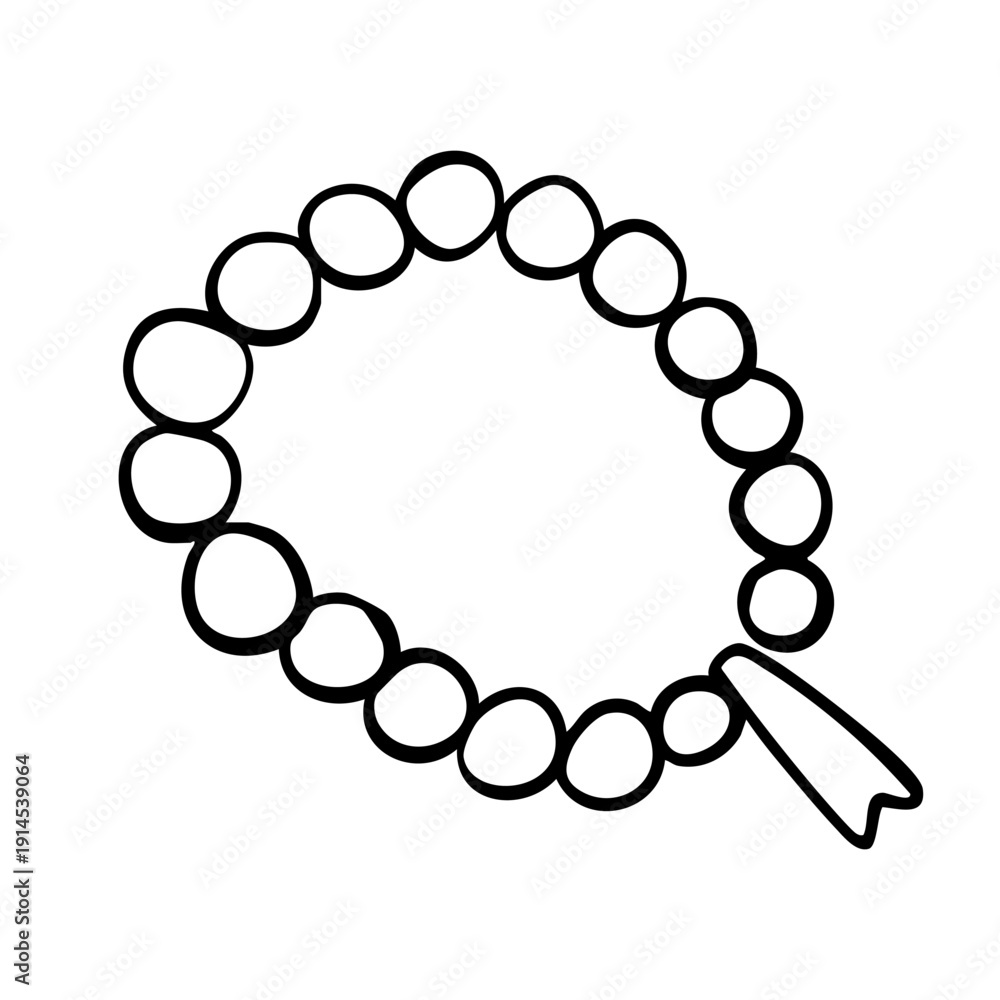Obraz premium Single hand-drawn doodle of Islamic prayer beads or Tasbih. Minimalist black and white line art vector element, perfect for Ramadan, Eid Mubarak, or Islamic spiritual themed designs, social media post