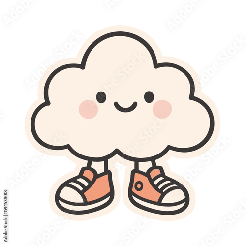 Happy Cloud Wearing Sneakers Cute Sticker | Adorable Smiling Cloud with Sneakers Illustration | Cheerful Cartoon Cloud Kawaii Digital Sticker | Cute Cloud Character with Fun Shoes Illustration 