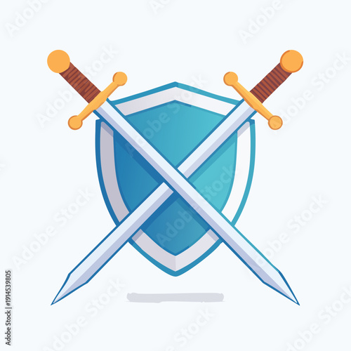 Crossed Swords and Shield Icon Representing Protection and Battle.