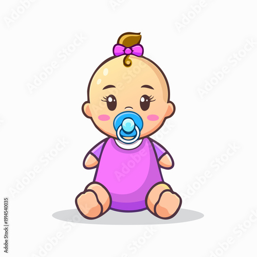 Cute Baby Girl with Pacifier Cartoon Vector Illustration.