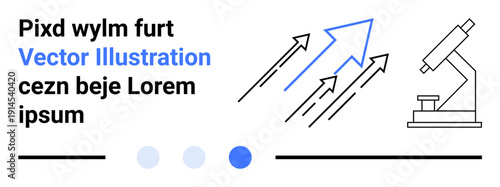 Microscope paired with arrows symbolizing scientific progress, growth, and innovation. Ideal for research, discovery, learning, development, presentation, education simple landing page