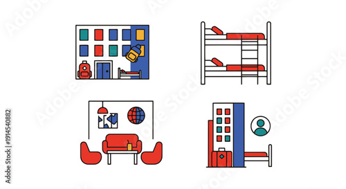 Hostel Line art modern bold tone illustration
