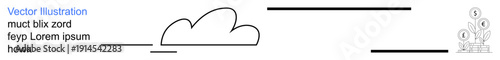 Cloud computing, financial growth, digital economy, business solutions, online services, data storage. Minimalist design with a cloud icon and currency growth. Cloud computing and financial growth