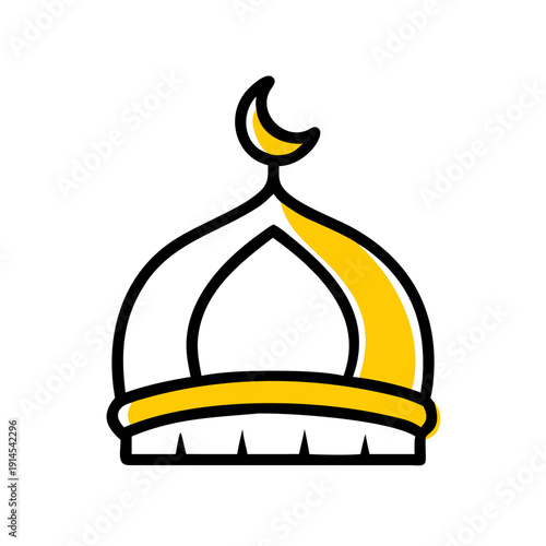 Islamic Mosque Dome Line Icon with Crescent Moon