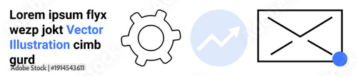 Technology, business analytics, marketing, communication, notifications, data analysis. Gear icon, growth chart envelope with dot. Technology and business analytics concept