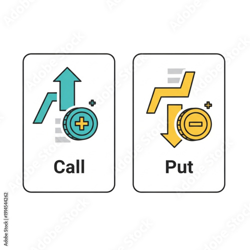 Financial Trading Call and Put Options isolated on transparent background.